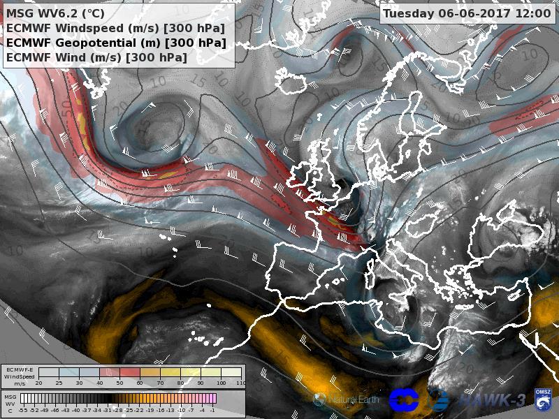 3.2.1.1. ábra: 2017. június 6-án 12 UTC időpontban MSG vízgőkép [6.