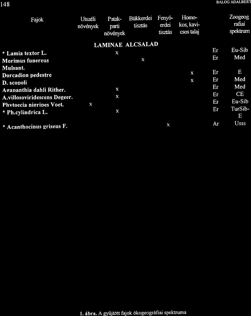 148 BALOG ADALBERT Fajok Utszeli n0v6nyek Patakparti dsais Btikkerdei ndvdnyek FenyG erdei dsues Homokos, kavicsos talaj 7nogeog rafiai spekfrum LAMINAE ALCSALAD * Lamia textor L.