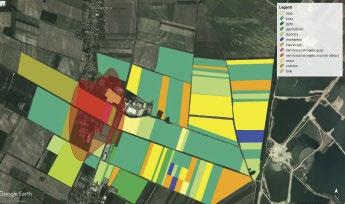 táblázatot) / Areas (in red; 95% kernel) used by the Common Kestrel tagged in an agricultural area in the weeks 1., 5. and 16., as well as in all weeks combined (from top downwards) (See Table 1.