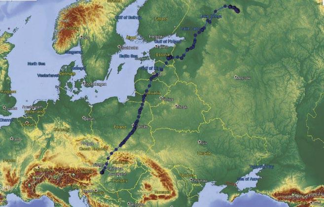 route of the satellite-tagged Peregrine Falcon to Russia in April 2018 5.