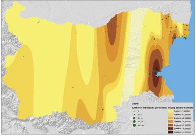 For the period 2014 2017 presence of the Saker Falcon was confirmed for 6 squares of the standard 50 50 km grid (Figure 1) and breeding of 0 6 pairs was assumed (BSPB, unpublished data).