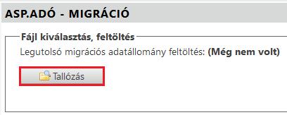 rendszerbe történő bejelentkezés után a Környezet/Adóhatóság/Migráció menüpontban van lehetőség megkezdeni.