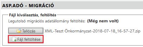 A migráció indítása Az XML fájlokat tartalmazó mappa kitömörítését követően, a Migráció indítása