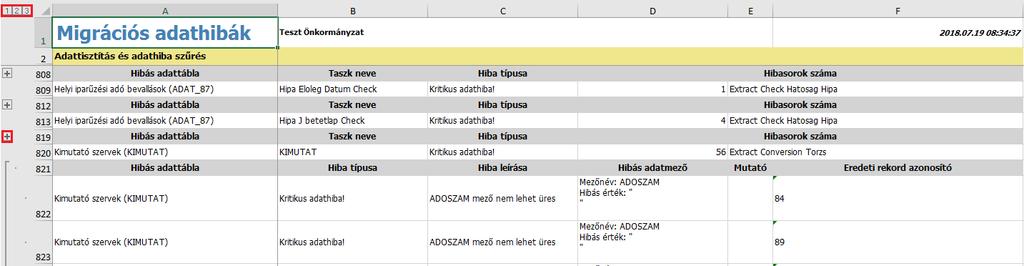 Migrációs adathibák A Migrációs adathibák riport (TELEPÜLÉSNÉV_Migrációs adathibák_dátum_idő.xlsx) a migrációs folyamat során jelentkezett adathibákat, adathiányokat tartalmazza.