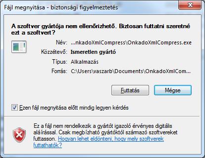 Az alkalmazás indítása az említett mappából az állományok tömörített állapota miatt nem kivitelezhető, így használat előtt szükséges az összes állomány kicsomagolása egy tetszőleges munkamappába.