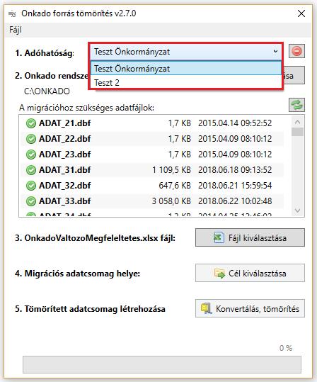 Az Adóhatóság nevéhez alapértelmezetten az utoljára betöltött települést hozza a program. Az alapértelmezetten betöltött település beállítása a OnkadoValtozoMegfeleltetes.