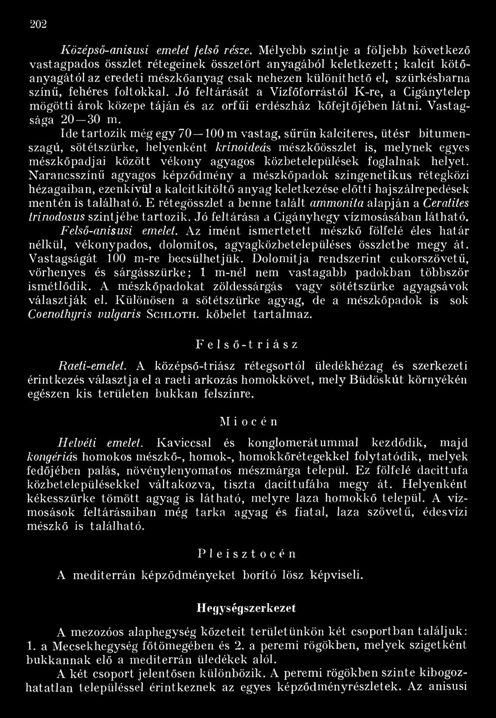 fehéres foltokkal. Jó feltárását a Vízfőforrástól K-re, a Cigánytelep mögötti árok közepe táján és az orfűi erdészház kőfejtőjében látni. Vastagsága 20 30 m.