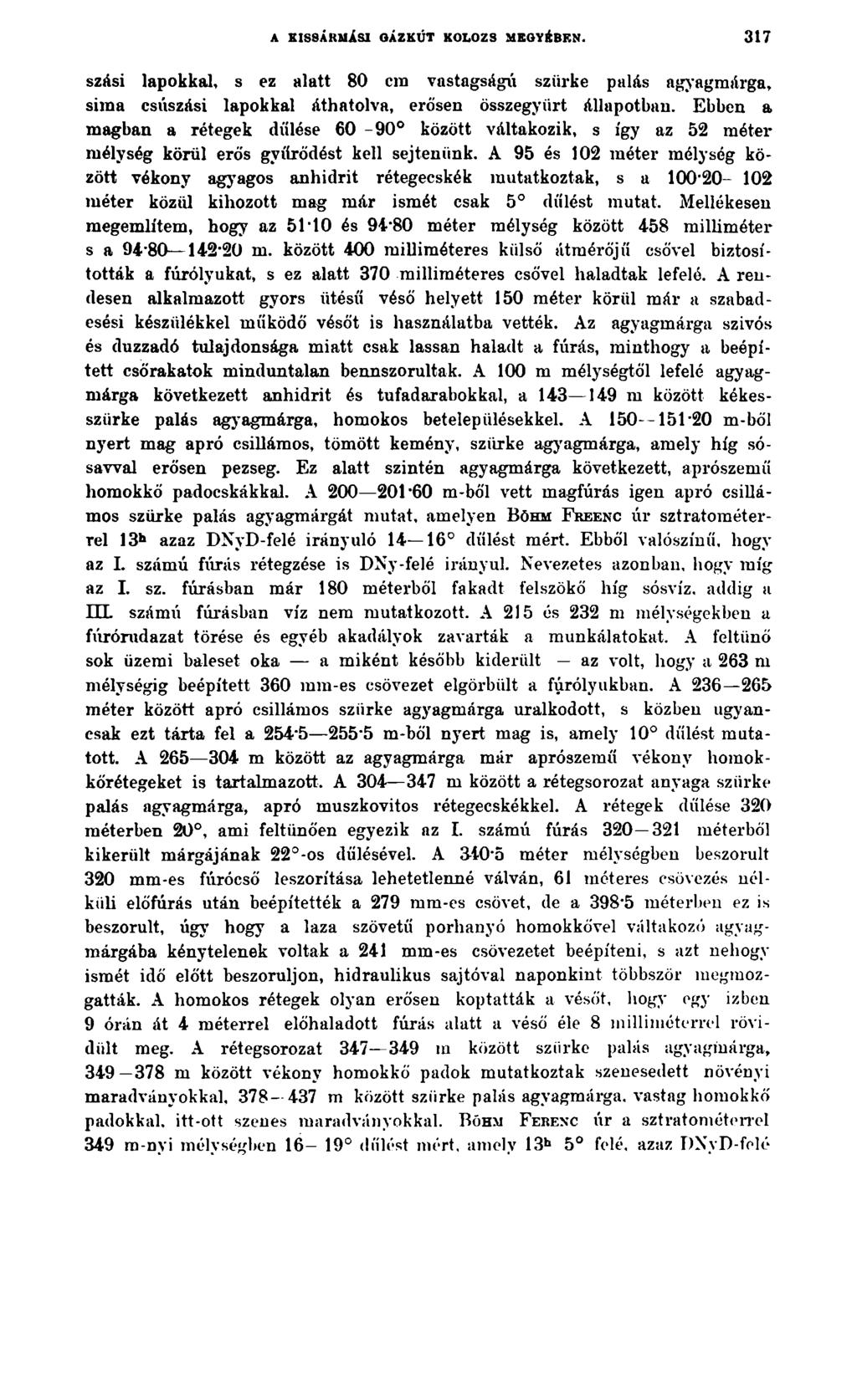 A KIS9ÁRMÁSI OÁZKÚT KOLOZS MBGY&BEN. 317 szási lapokkal, s ez alatt 80 cm vastagságú szürke palás agyagmárga,. sima csúszási lapokkal áthatolva, erősen összegyűrt állapotban.