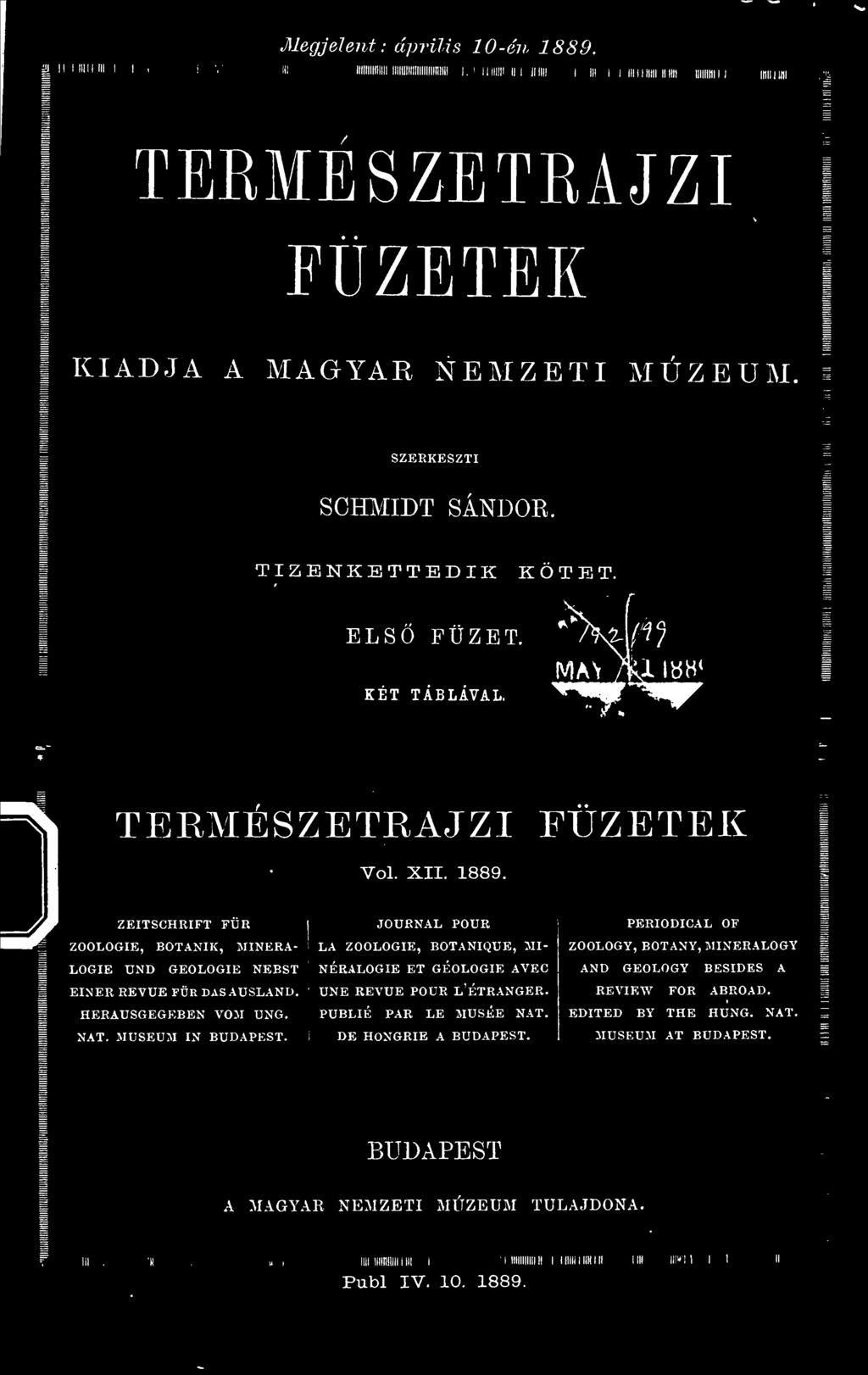 REVUE FUR DAS AUSLAND, j HERAUSGEGEBEN VOM UNG. NAT. MUSEUM IN BUDAPEST. i ET GÉOLOGIE AVEC REVUE POUR L'ÉTRANGER.