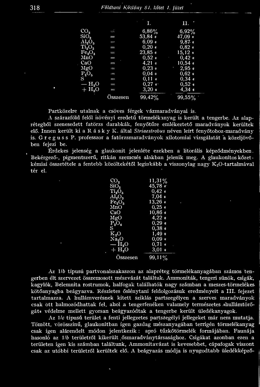 professzor a fatörzsmaradványok xilotomiai vizsgálatát a közeljövben fejezi be. Érdekes jelenség a glaukonit jelenléte ezekben a litorális képzdményekben.
