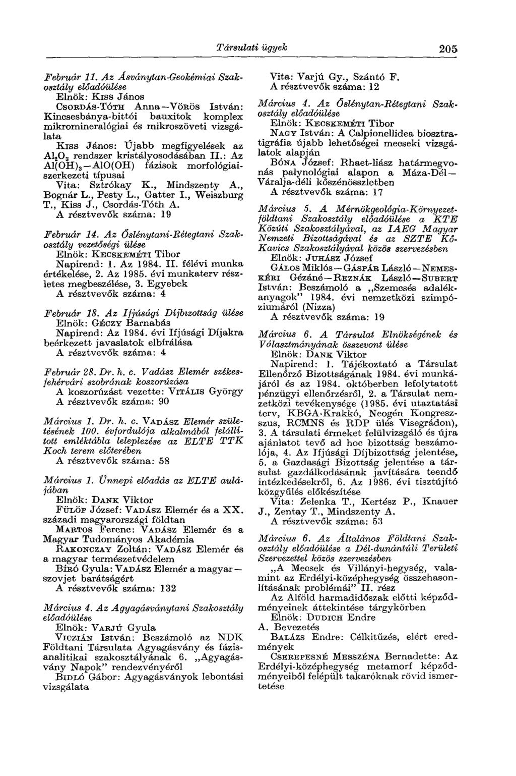 Társulati ügyek 205 Február 11.