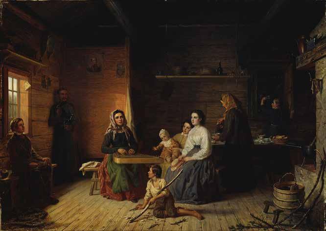 Kreeta Haapasalo čuojaha kantele dálonstobus Robert Wilhelm Ekman (1808 1873) njuohtamis olbmot leat čoahkkanan guldalit dárkilit nissonolbmo guhte čuojaha kantele, gándila.