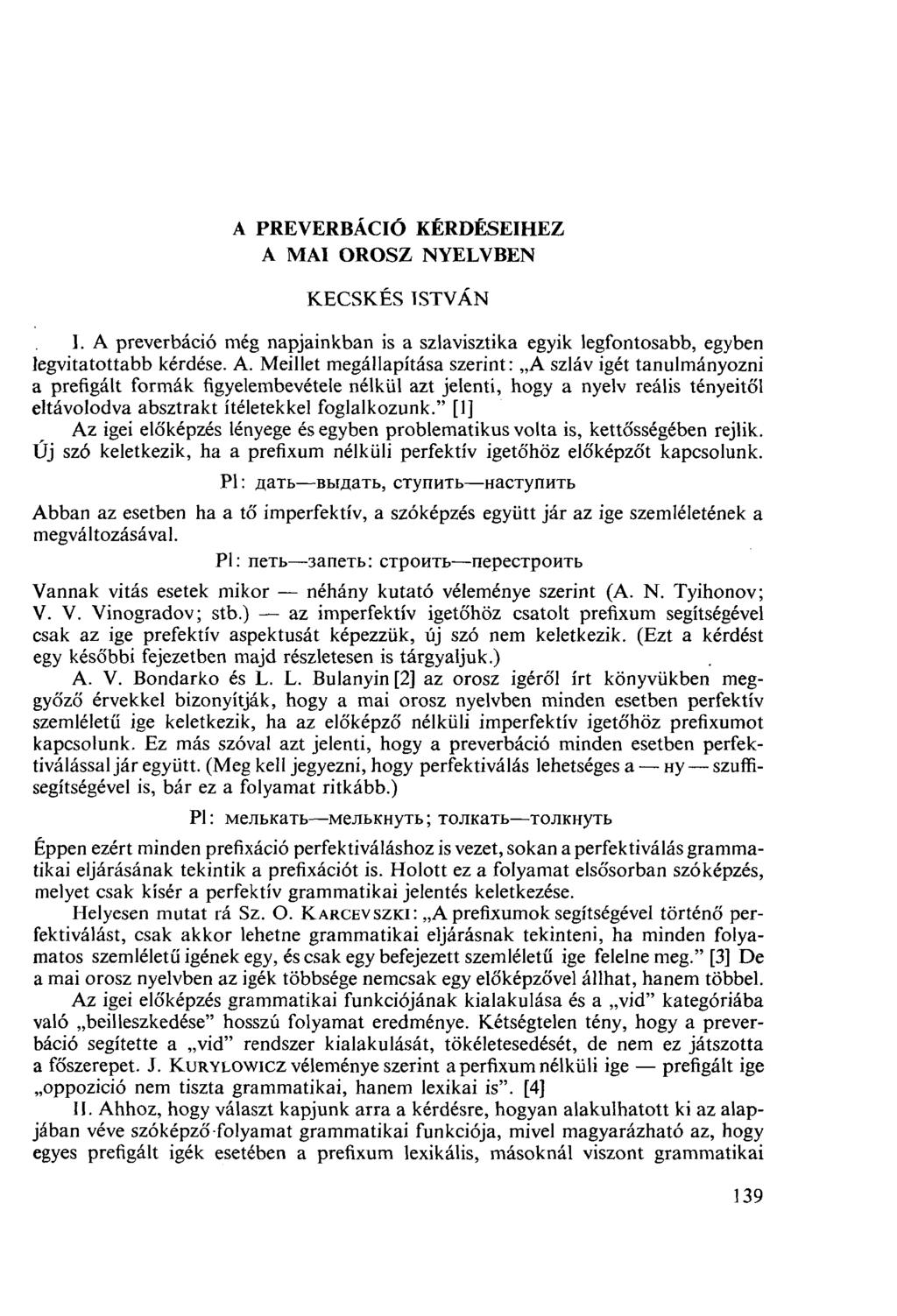 A PREVERBÁCIÓ KÉRDÉSEIHEZ A 