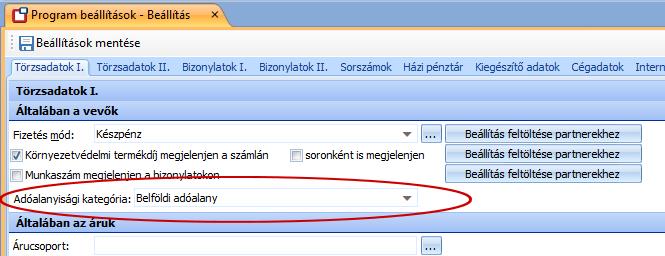 Oldal 4 / 9 A kategóriát alapértelmezettként is megadhatjuk a Beállítások csoport Program beállítások menüpontjának Törzsadatok I. fülén: 5.