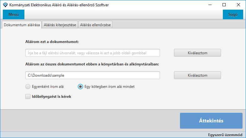 4.3.2 Aláírás kötegben A dokumentumok egy kötegben történő aláírása egyszerű üzemmódban az alábbi felületen történik.