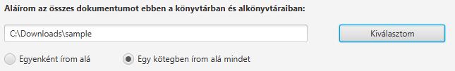 A Dokumentum aláírás felületen rá kell kattintani az Egy kötegben írom alá mindet gombra majd a Kiválasztom gombra.