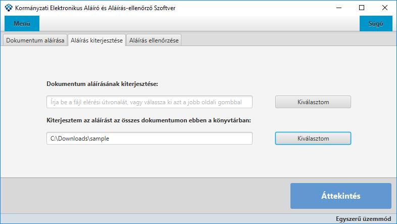 4.4 Aláírás kiterjesztése Amennyiben az egyszerű üzemmódban a dokumentum(ok) aláírását szeretné kiterjeszteni, válasszon az alábbi két lehetőség közül: Dokumentum aláírásának kiterjesztése (ebben a