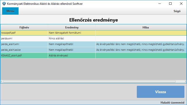 Az aláírás ellenőrzése felületre való