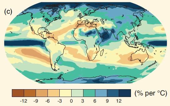 poláris területeken nagyobb növekedés (> +10%): trópusi óceán, poláris területek