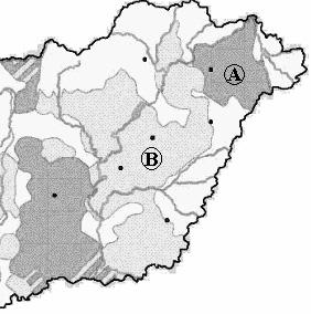 9. Estudie el mapa y solucione los ejercicios relacionados 1. Producción de cereales en la Llanura a) El territorio principal de producción de qué cereales alimentarios indican las letras? A:.