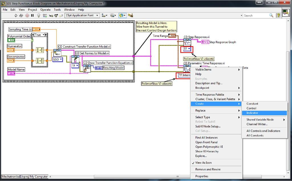 6. Szimulációs eredmények megjelenítése a. Hozzon létre indikátort a CD Step Response.