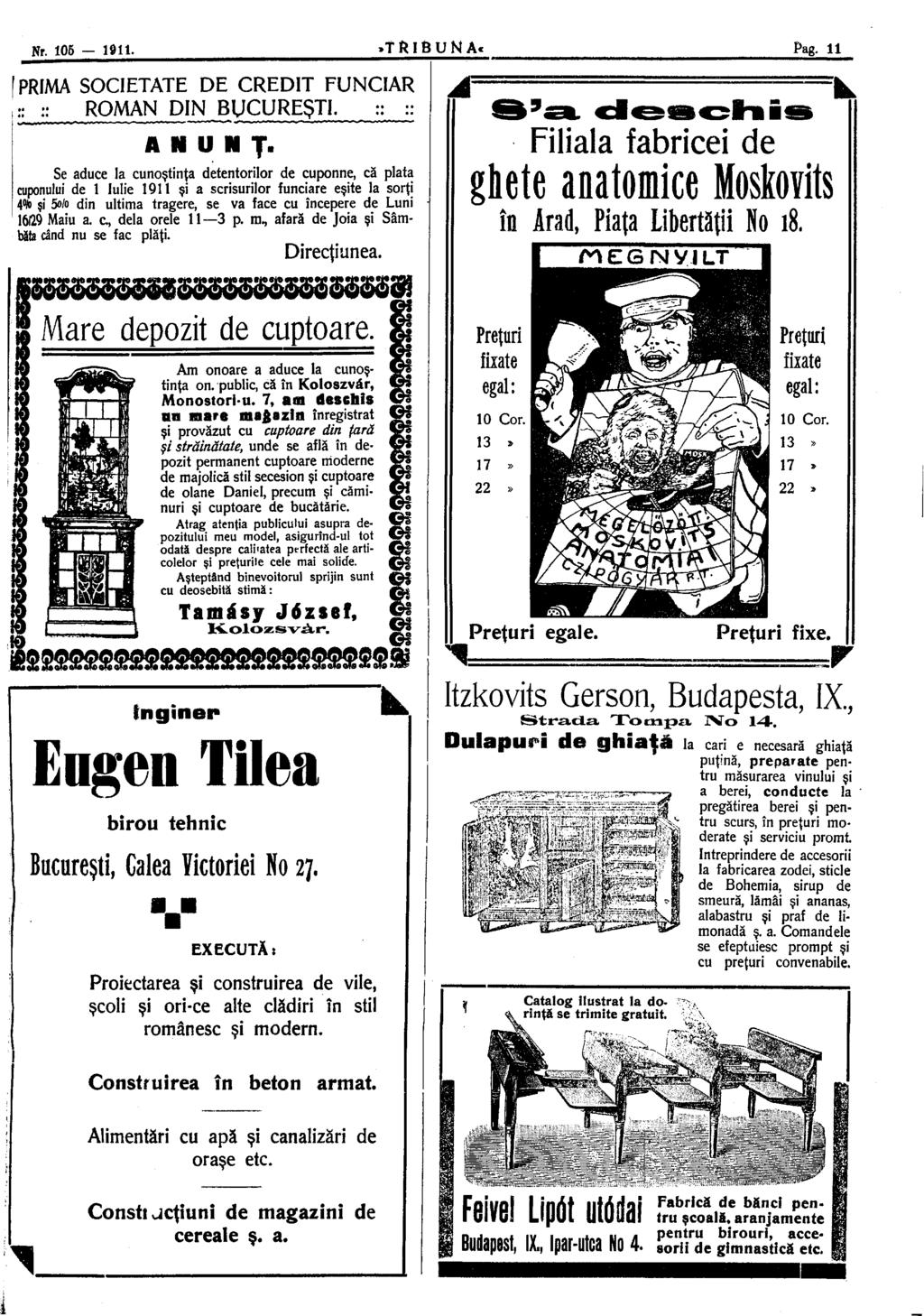 Nr. 106 1011.»Tfc IB U N A«Pag. 11 f PRIMA SOCIETATE DE CREDIT FUNCIAR :: ROMAN DIN BUCUREŞTI. :: :: A N U N Ţ.