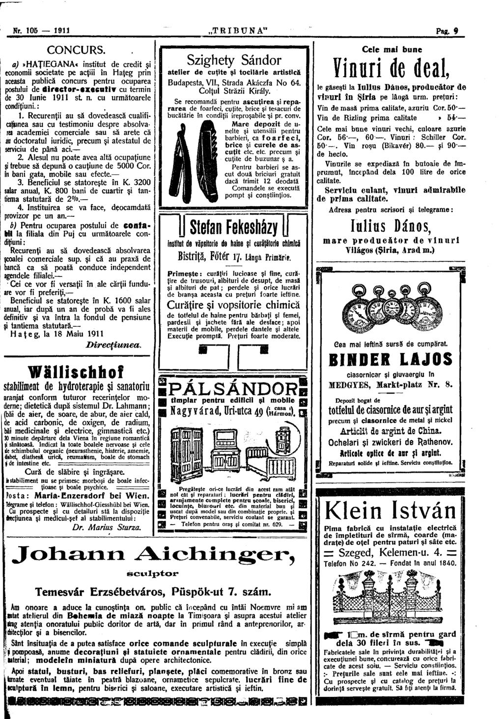 r Nr. 105 1911 TRIBUN A r Pag. 9 CONCURS.