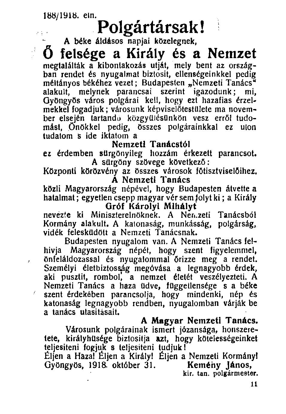 100. 180/191b. eln. Polgártársak!