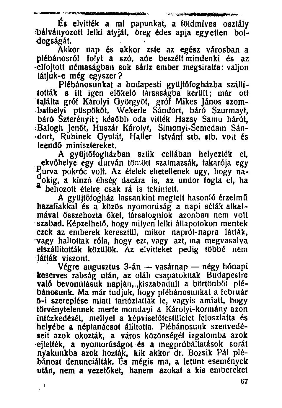 És elvitték a mi papunkat, a földmives osztály ^bálványozott lelki atyját, öreg édes apja egyetlen boldogságát.