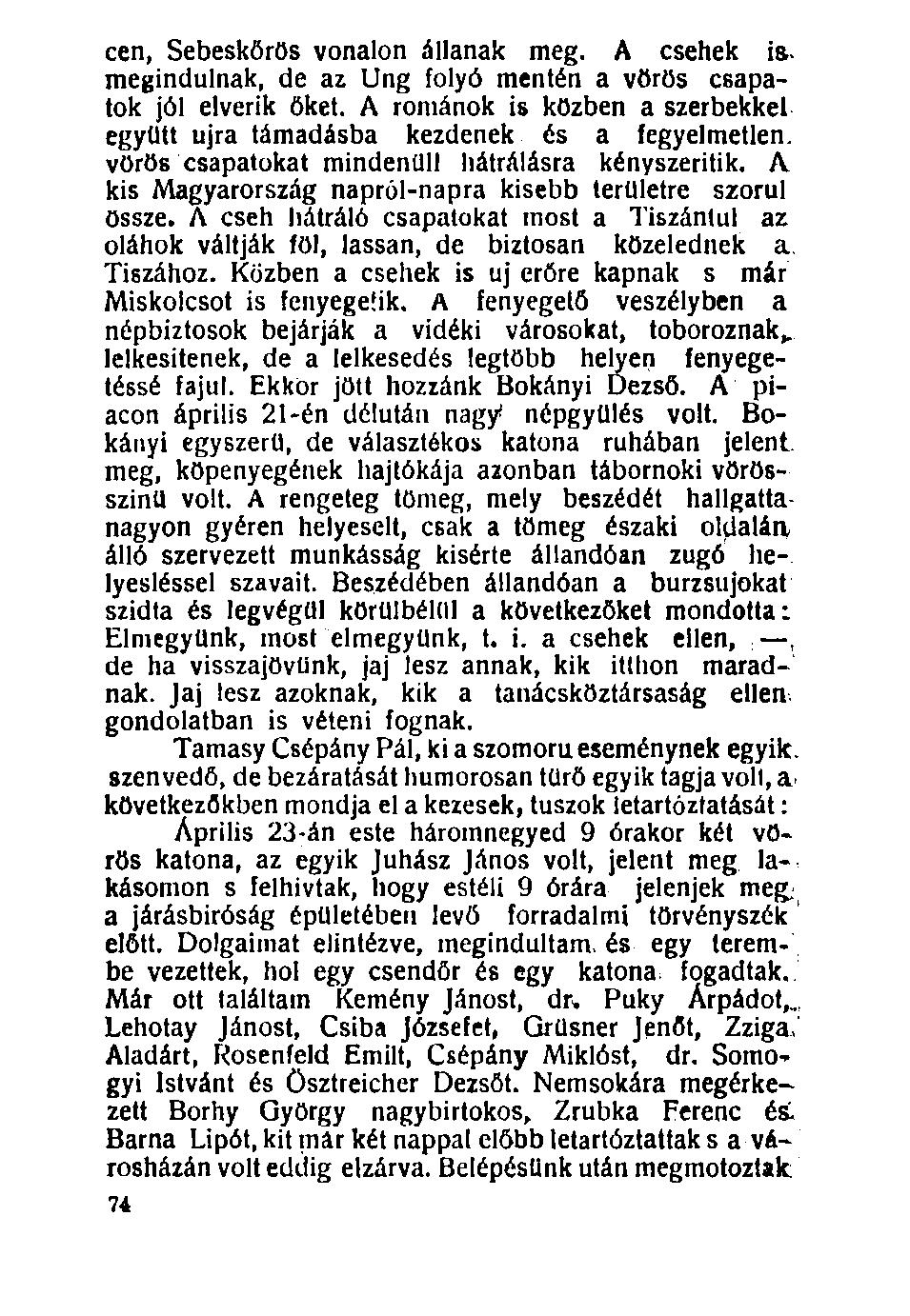 100. cen, Sebeskőrös vonalon állanak meg. A csehek i megindulnak, de az Ung folyó mentén a vörös csapatok jól elverik őket.