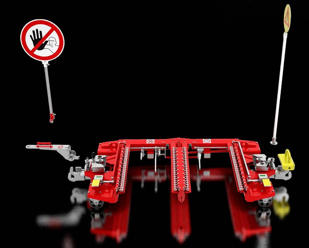 BIZTONSÁGI ÉS BIZTONSÁGI BERENDEZÉSEK SAFETY AND SECURITY EQUIPMENT Az E-Liner platformok kiegészítő tartozékokkal is felszerelhetők, amelyek növelik a láthatóságot és biztonságot a