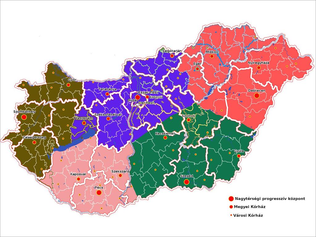 A SUGÁRTERÁPIÁS centrumokat működtető 12 intézmény: OOI, Uzsoki Kh, Miskolc MKh, Nyíregyháza MKh, DEOEC,