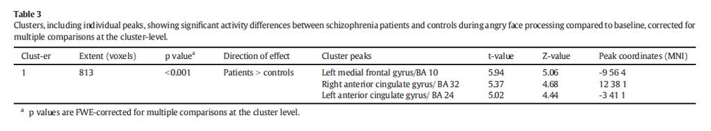 G. Altered medial prefrontal activity during dynamic face processing in schizophrenia