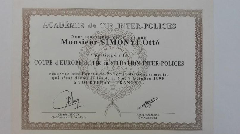 2. sz. kép: A francia lövészverseny oklevele (forrás: a szerző tulajdona) A legfontosabb változás 1991-ben következett be.