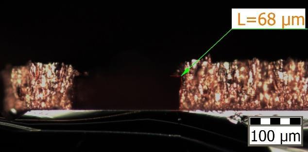 A kísérlet végén, három és fél óra eltelte után a szelet és a felületén nőtt rézréteg együttes vastagsága 504 µm. Ahogyan a 4.8.
