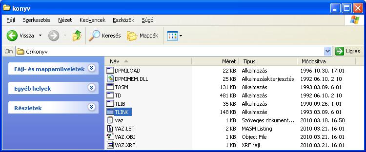 A vaz.xrf bináris fájl, érthető információt a tcref.exe programmal nyerhetünk. A fájl megmutatja, hogy a szimbólumokat hol hoztuk létre és hol hivatkoztunk rá.
