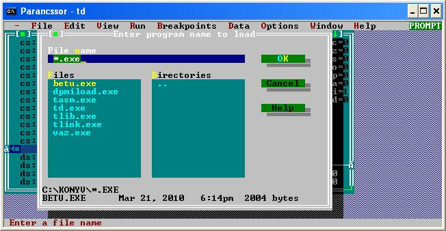 20. ábra Válasszuk ki a vizsgálandó fájlt, most betu.exe, rákattintva a feliratra és leokézva, az ablakban a 21.ábra kell, hogy megjelenjen.