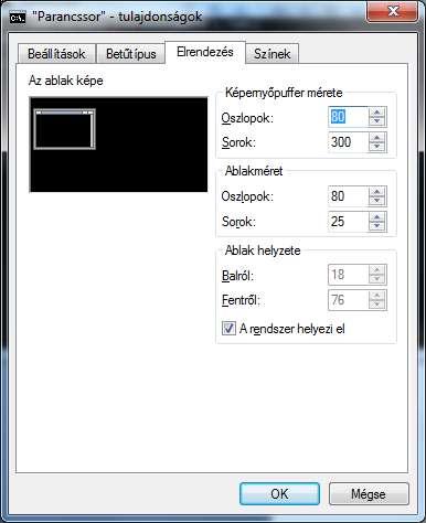 35. ábra Az Ablakméret ben beállíthatunk számunkra megfelelő oszlop és sor méretet.