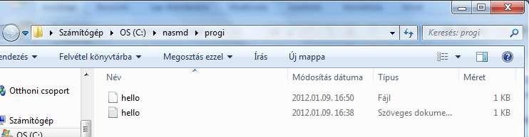txt parancssorral tudjuk ellenőrizni. 44. ábra Ha nincs hiba, akkor hibaüzenetet nem kapunk és a kurzorunk a nasmd> könyvtárban várja a következő parancsot.