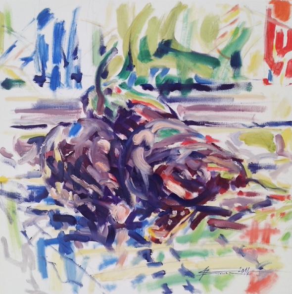 ALOJZ KONEC painter Aubergines and knife