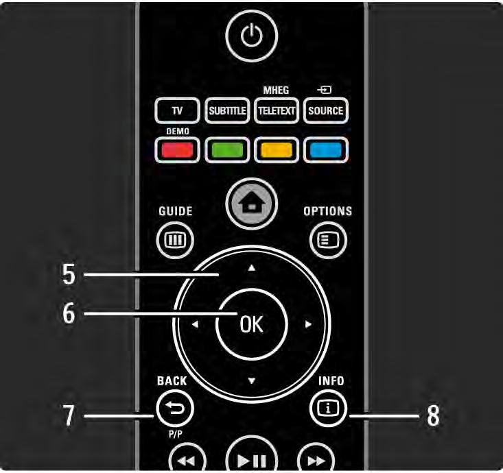 2.1.1 Távvezérlő áttekintése 2/6 5 Navigációs gomb Navigálás fel, le, balra, illetve jobbra. 6 OK gomb A csatornák áttekintése. A kiválasztás aktiválása.