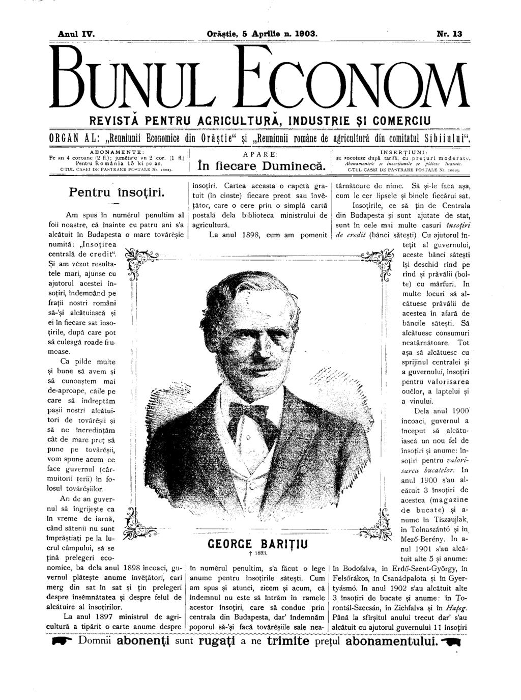 Anul IV. Orăştie, 5 Aprilie n. 1903. Nr.