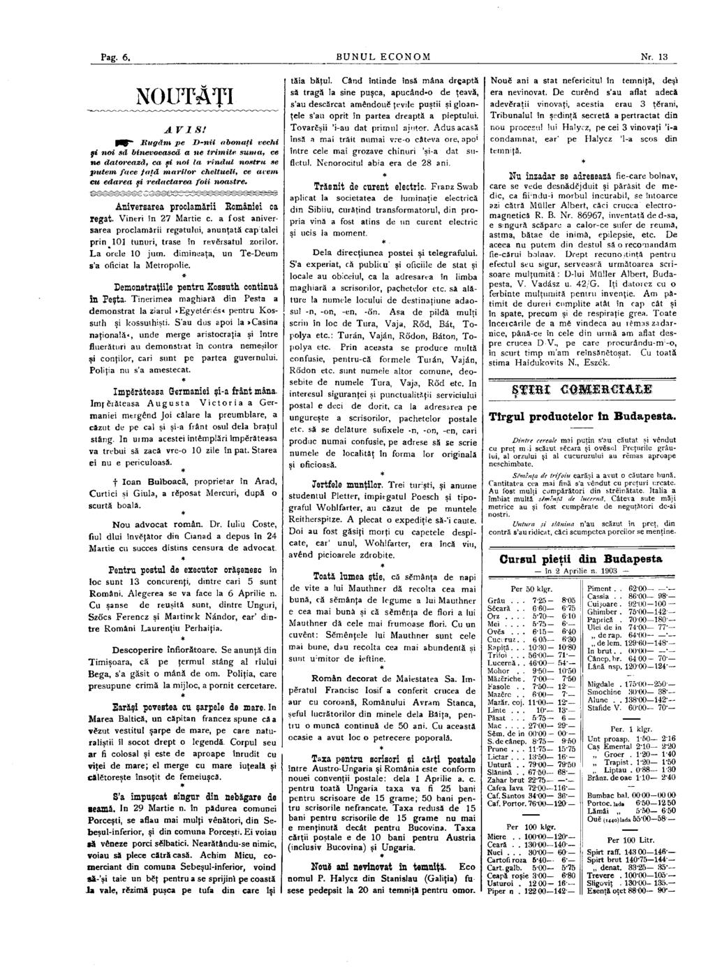 Pag. 6. BUNUL ECONOM Nr. 13 NOUTĂŢI A VI 8!