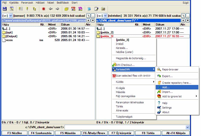 Hozzá dás z SVN rendszerhez Ötödik lépés: