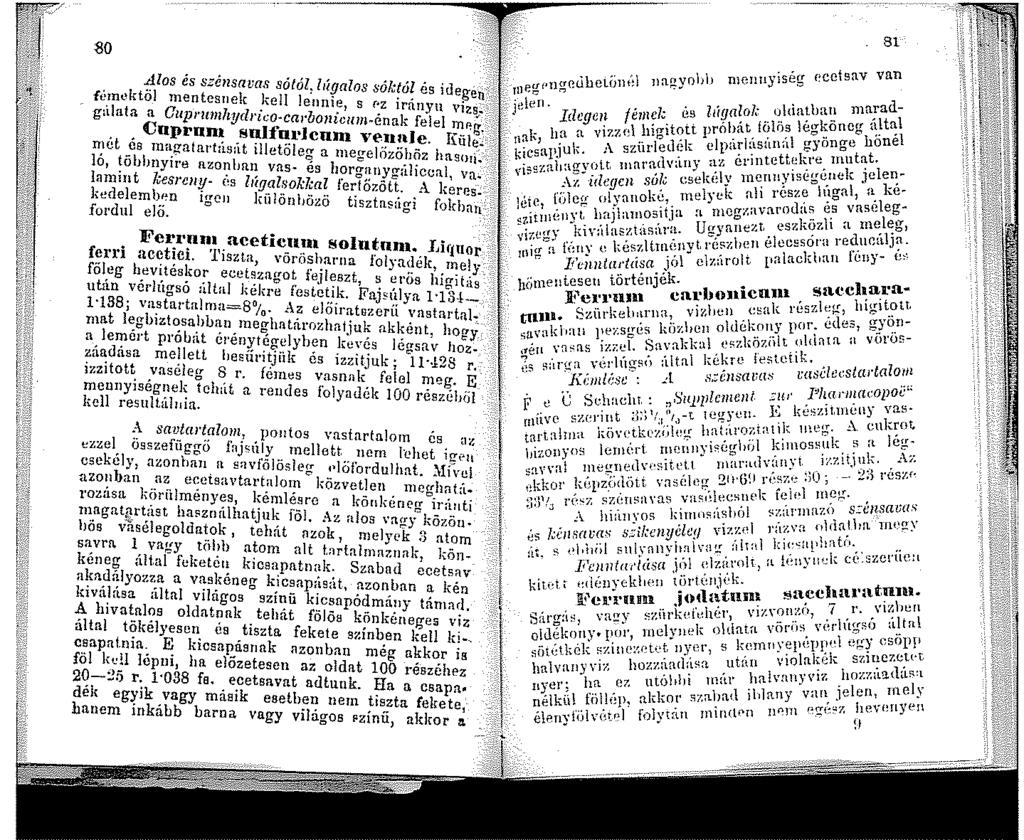 80.Alos és szénsavas sótól: lúgalos sóktól és idegén fúnl ktöl Tnentesuek kell lennie s «z irri.nyu v-izs~. g:i.lata a CuprumltydricO Ca!'bonicum-énak felel mr:g. Cnprnn snlfoejcnm venle.