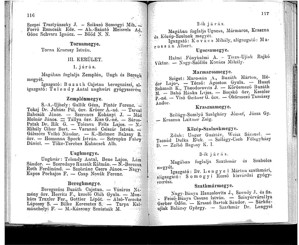 (j Szep~t Trszty~nszky J. - Szikszó Sonogyi hlih. _ Forro Rerucsak Ede. - Ah.-Szú.ntó ri.eisseh Gönc Schvnrz Ignácz. - Bööd :N. N. 'rorn:unegye. Torna Krncsny Istv:iu. III. KERÜLET..járás.