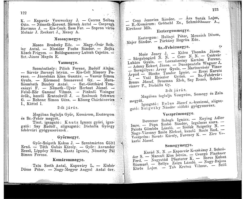 22 h'.. - J(apuvár Vn.vrecskny J, - Csorna Seiben Otto. - Németh-I{c:reszt. Skrach Antal - Csepregh Hartmnu,J. - IGs-Ceuk. Sass Fer. - Sopron váro'él\lo\nár.t. Ri!ckert.J., :\Iez;y A. Jlosonynegye.