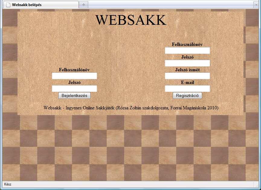 IV. Felhasználói dokumentáció 1. Felhasználói útmutató A WEBSAKK egy online sakk játékfelület, ahol egymástól távol lévő játékosok mérhetik össze tudásukat a sakkjátékban.