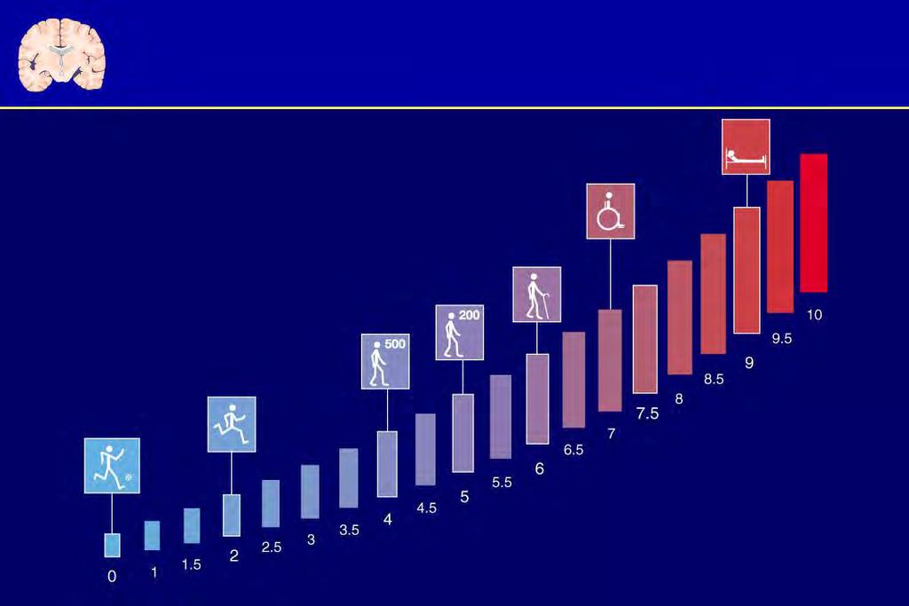 Expanded Disability Status Scale (EDSS) Helpless bed patient Restriction to wheelchair Death Need for walking assistance