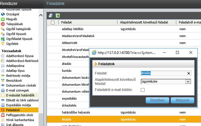 E-mail szövegek E-mail küldési lehetőség feladat érkezéséről /* Ha szeretnénk, hogy az adott felhasználó e-mail-es értesítést kapjon egyes feladatokról, a menüben az alábbi lehetőségeket tudjuk